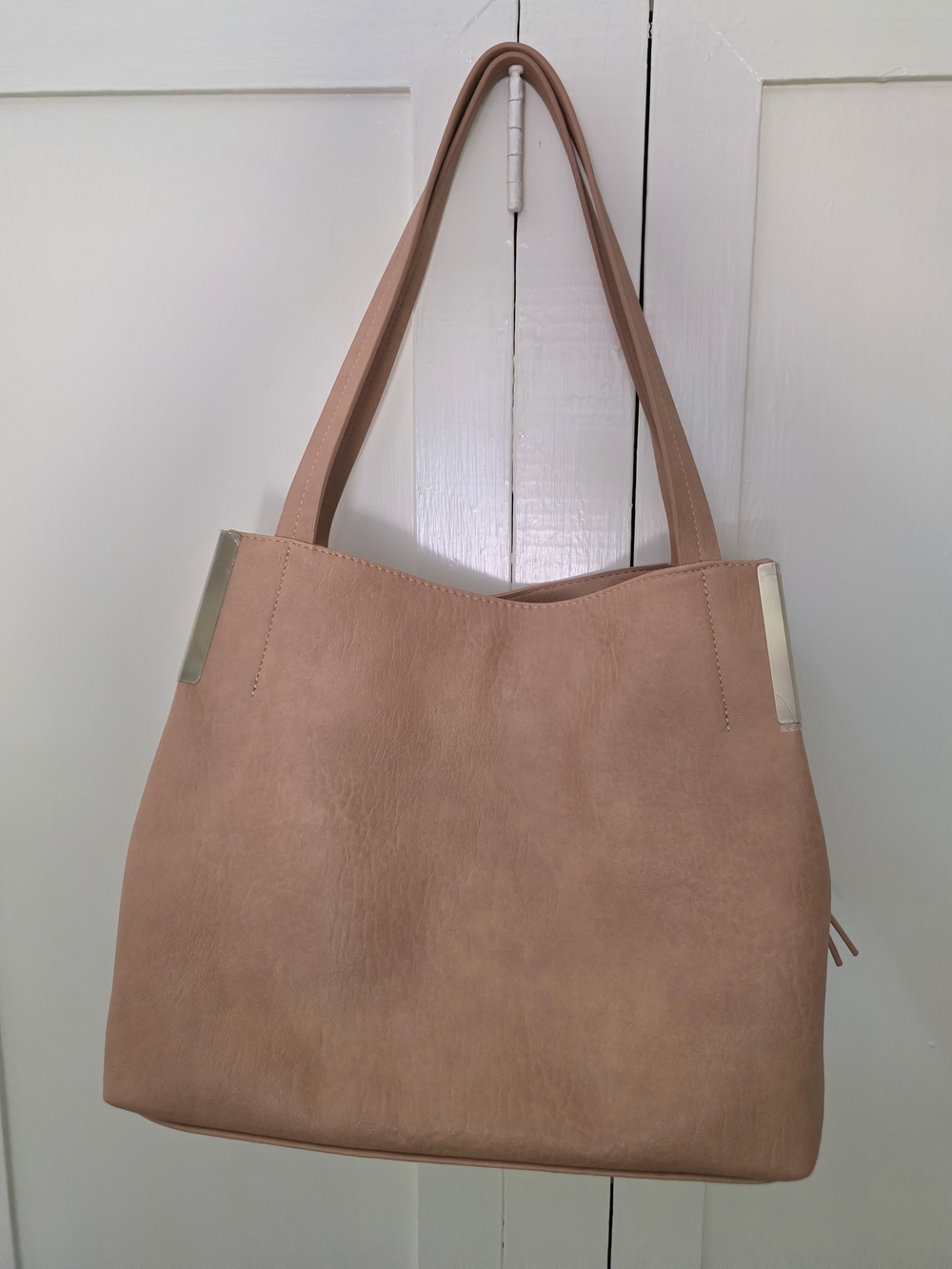 Madison West Blush Pink Shoulder Tote with Metallic Accents